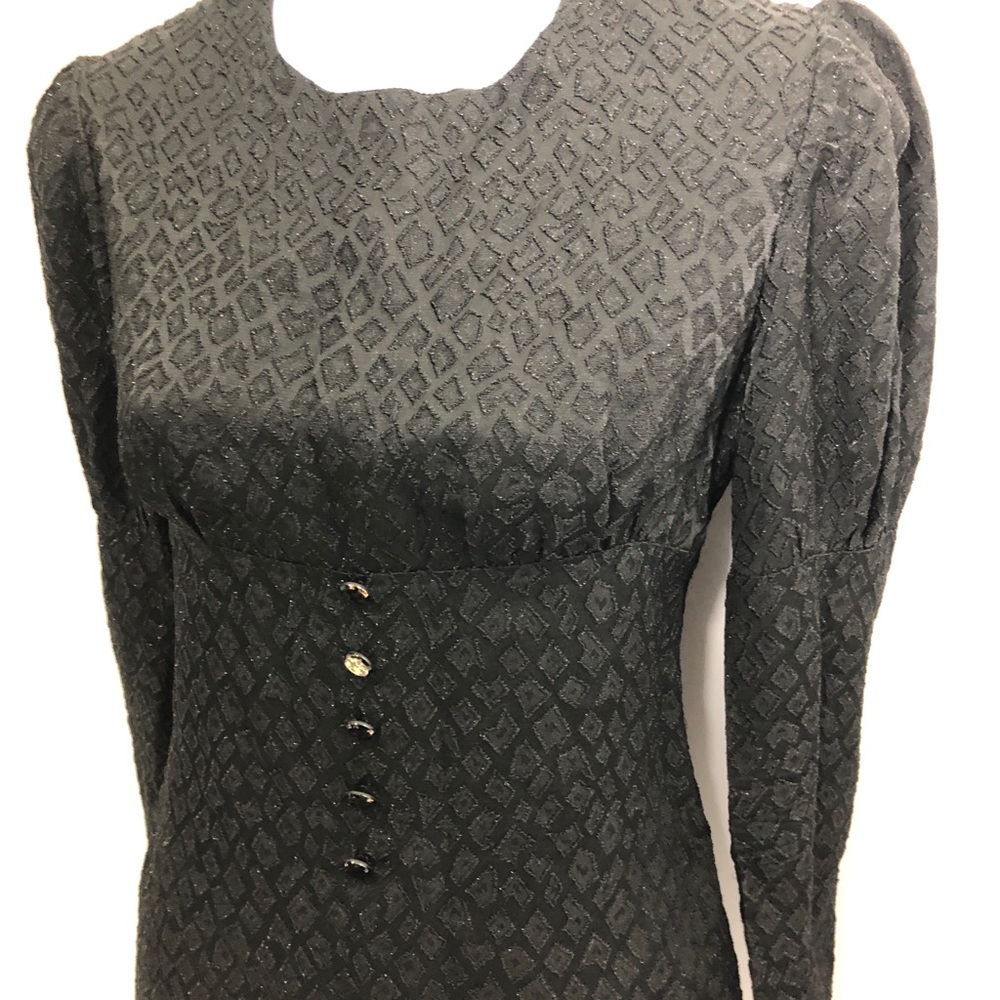 Goth Mod Long Sleeve Vintage Black Mini Dress With Buttons